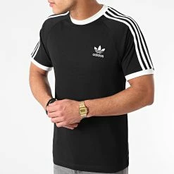 Coupon 🌟 Tee 👕 Shirt A Bandes 3 Stripes GN3495 Noir de Adidas Originals ✔️