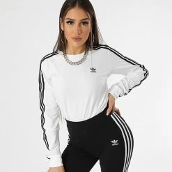 De gros 🌟 Tee 👚 Shirt Manches Longues Femme A Bandes Adicolor GT4261 Blanc de Adidas Originals 🌟 -Pas Cher adidas Magasin adidas 247531 GT4261 20210309T152845 05