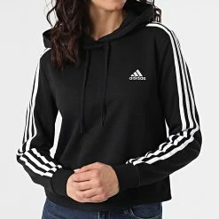Sortie 😉 Sweat Capuche Crop Femme A Bandes GM5582 Noir de Adidas Performance 🎁 -Pas Cher adidas Magasin adidas 253957 GM5582 20210309T133344 03