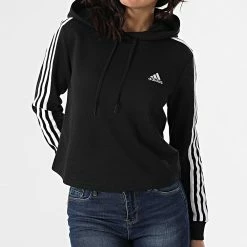 Sortie 😉 Sweat Capuche Crop Femme A Bandes GM5582 Noir de Adidas Performance 🎁 -Pas Cher adidas Magasin adidas 253957 GM5582 20210309T133352 05