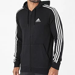 Coupon 🛒 Sweat Zippé Capuche A Bandes 3 Stripes GK9032 Noir de Adidas Performance 💯
