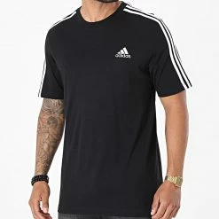 Nouveau 💯 Tee 👕 Shirt A Bandes 3 Stripes GL3732 Noir de Adidas Performance ✔️