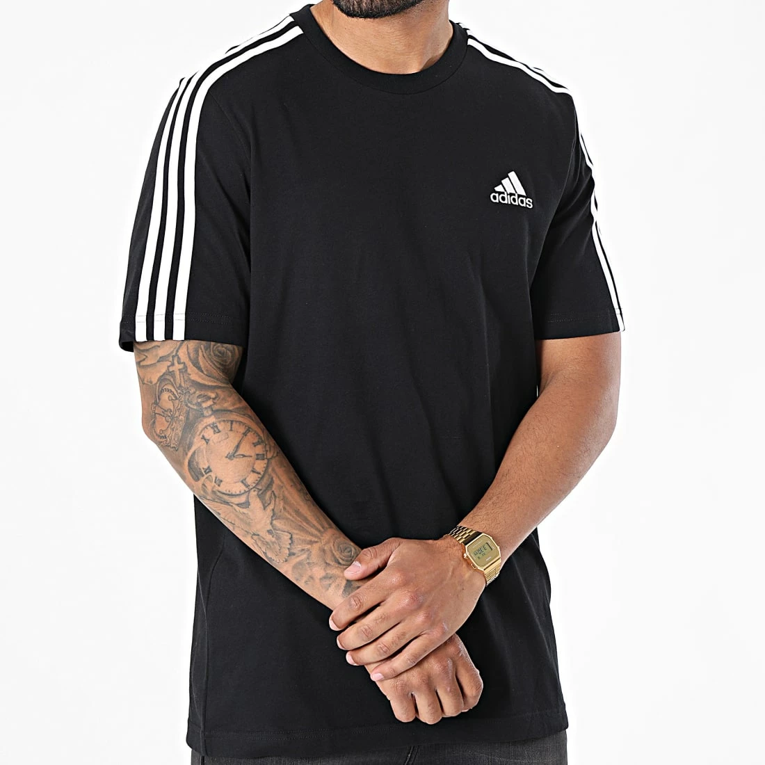 Nouveau 💯 Tee 👕 Shirt A Bandes 3 Stripes GL3732 Noir de Adidas Performance ✔️ 5 Nouveau 💯 Tee 👕 Shirt A Bandes 3 Stripes GL3732 Noir de Adidas Performance ✔️ – Image 3