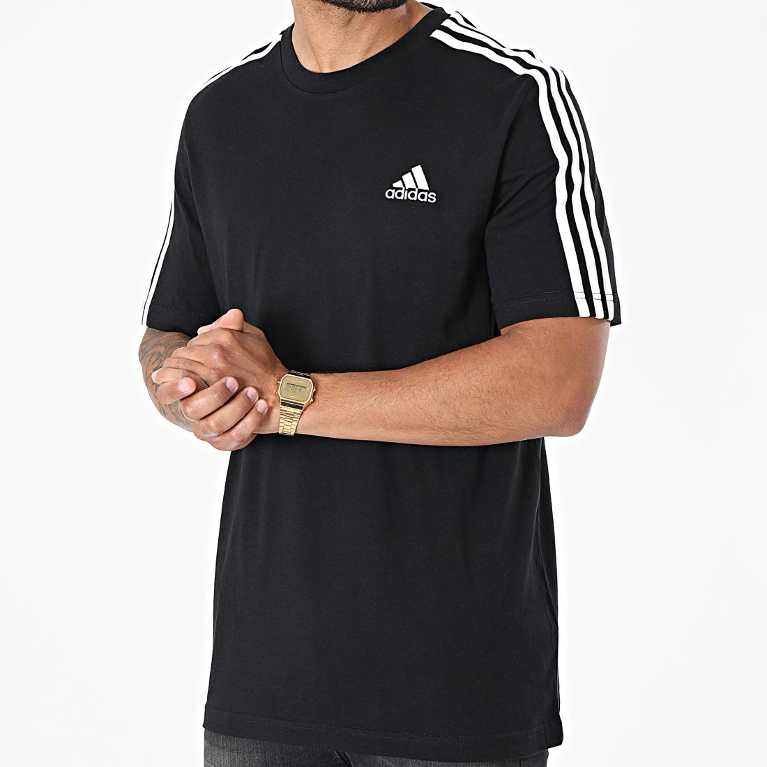 Nouveau 💯 Tee 👕 Shirt A Bandes 3 Stripes GL3732 Noir de Adidas Performance ✔️ 7 Nouveau 💯 Tee 👕 Shirt A Bandes 3 Stripes GL3732 Noir de Adidas Performance ✔️ – Image 5