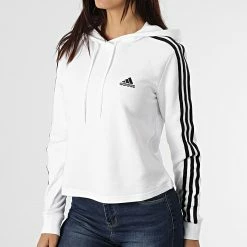 Budget 🤩 Sweat Capuche Femme A Bandes 3 Stripes GM5574 Ecru de Adidas Performance 🛒