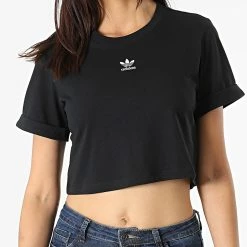 De gros ✨ Tee 👚 Shirt Crop Femme H37882 Noir de Adidas Originals 🎁 -Pas Cher adidas Magasin adidas 267540 H37882 20210603T163440 03
