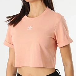 Offres 😍 Tee 👚 Shirt Crop Femme H37883 Saumon de Adidas Originals 🧨