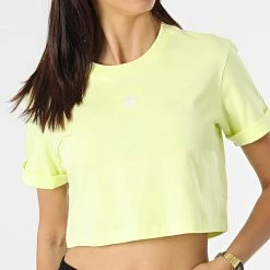 Vente flash 😀 Tee 👕 Shirt Crop Femme H37884 Jaune Clair de Adidas Originals ❤️ -Pas Cher adidas Magasin adidas 267542 H37884 20210603T122741 03