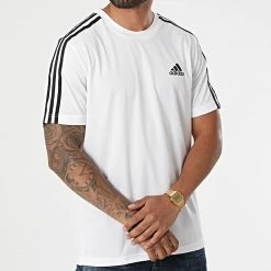 Acheter 🧨 Tee 👚 Shirt A Bandes 3 Stripes GM2156 Blanc de Adidas Performance 😉
