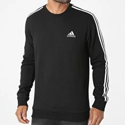 Promo 💯 Sweat Crewneck A Bandes 3 Stripes GK9078 Noir de Adidas Performance ❤️