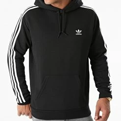 Coupon 🥰 Sweat Capuche A Bandes 3 Stripes H06676 Noir de Adidas Originals ❤️