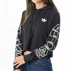 Remise ✨ Sweat Capuche Femme Crop H15775 Noir de Adidas Originals ⌛ -Pas Cher adidas Magasin adidas 269979 H15775 20210621T101940 03
