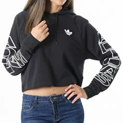 Remise ✨ Sweat Capuche Femme Crop H15775 Noir de Adidas Originals ⌛ -Pas Cher adidas Magasin adidas 269979 H15775 20210621T101943 05