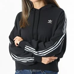 Le moins cher 👏 Sweat Capuche Femme A Bandes H37812 Noir de Adidas Originals 😍 -Pas Cher adidas Magasin adidas 270023 H37812 20210621T101733 03