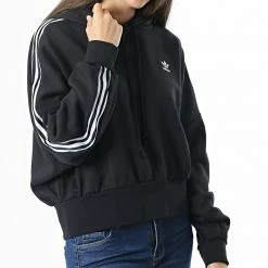 Le moins cher 👏 Sweat Capuche Femme A Bandes H37812 Noir de Adidas Originals 😍 -Pas Cher adidas Magasin adidas 270023 H37812 20210621T101737 05
