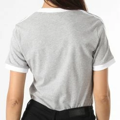 Meilleure affaire 🥰 Tee 👕 Shirt Femme 3 Stripes H33576 Gris Chiné de Adidas Originals 🤩 -Pas Cher adidas Magasin adidas 270878 H33576 20210625T135032 06