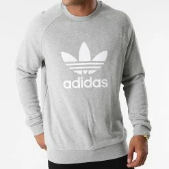 Meilleure vente 🥰 Sweat Crewneck A Bandes Trefoil H06650 Gris Chiné de Adidas Originals 👏 -Pas Cher adidas Magasin adidas 271391 H06650 20210625T155846 05