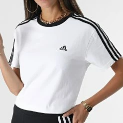 Coupon 🤩 Tee 👕 Shirt Femme A Bandes Boyfriend H10201 Blanc de Adidas Performance 🎁 -Pas Cher adidas Magasin adidas 272285 H10201 20210709T155158 03