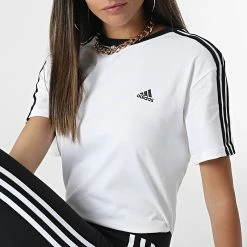 Coupon 🤩 Tee 👕 Shirt Femme A Bandes Boyfriend H10201 Blanc de Adidas Performance 🎁 -Pas Cher adidas Magasin adidas 272285 H10201 20210709T155200 04