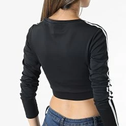 De gros 👍 Tee 👕 Shirt Manches Longues Crop Femme A Bandes H37765 Noir de Adidas Originals 👍 -Pas Cher adidas Magasin adidas 272288 H37765 20210712T144228 06