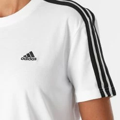 Promo 🔔 Tee 👚 Shirt Femme A Bandes GL0778 Blanc de Adidas Performance 🧨 -Pas Cher adidas Magasin adidas 273276 GL0778 20210727T155244 02