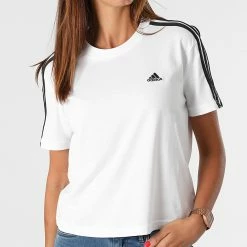 Promo 🔔 Tee 👚 Shirt Femme A Bandes GL0778 Blanc de Adidas Performance 🧨 -Pas Cher adidas Magasin adidas 273276 GL0778 20210727T155245 03