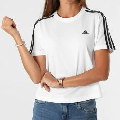 Promo 🔔 Tee 👚 Shirt Femme A Bandes GL0778 Blanc de Adidas Performance 🧨 -Pas Cher adidas Magasin adidas 273276 GL0778 20210727T155246 04