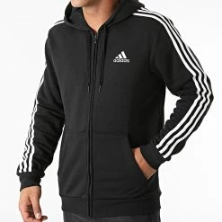 Le moins cher 🛒 Sweat Zippé Capuche A Bandes GK9051 Noir de Adidas Performance ⭐