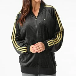 Remise 🔥 Veste Zippée Femme Loose H18020 Noir Doré de Adidas Originals 👏