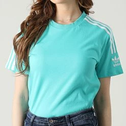 Meilleure affaire 😍 Tee 👕 Shirt Femme A Bandes HF7456 Turquoise de Adidas Originals 🛒