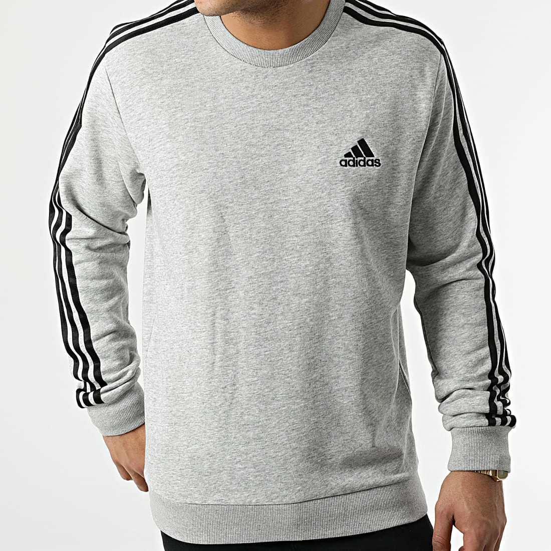 Tout neuf ✨ Sweat Crewneck A Bandes 3 Stripes GK9101 Gris Chiné de Adidas Performance ⭐ 5 Tout neuf ✨ Sweat Crewneck A Bandes 3 Stripes GK9101 Gris Chiné de Adidas Performance ⭐ – Image 3