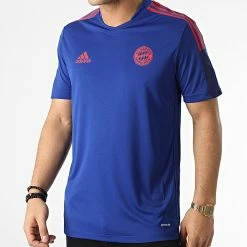 Budget 🎉 Tee 👕 Shirt A Bandes FC Bayern HA2543 Bleu Roi de Adidas Performance 🔥