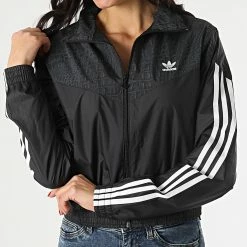 Promo 🔥 Veste Zippée Femme A Bandes H20427 Gris Anthracite de Adidas Originals 🌟 -Pas Cher adidas Magasin adidas 294073 H20427 20211221T161150 05