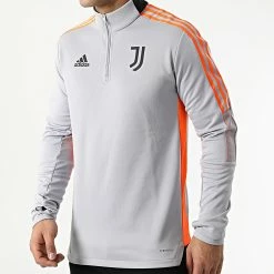 Budget ✔️ Sweat Col Zippé A Bandes Juventus H67116 Gris Orange de Adidas Performance 💯