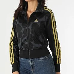 Grosses soldes ✨ Veste Zippée Femme A Bandes Marimekko Firebird H20410 Noir Gris Doré de Adidas Originals 😍