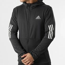 Grosses soldes 😉 Veste Zippée Capuche A Bandes HC3060 Gris Anthracite de Adidas Performance ✔️