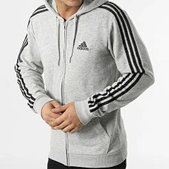 Offres 💯 Sweat Zippé Capuche A Bandes 3 Stripes GK9034 Gris Chiné de Adidas Performance ⌛ -Pas Cher adidas Magasin adidas 295181 GK9034 20211217T152216 03