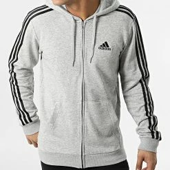 Offres 💯 Sweat Zippé Capuche A Bandes 3 Stripes GK9034 Gris Chiné de Adidas Performance ⌛ -Pas Cher adidas Magasin adidas 295181 GK9034 20211217T152219 05