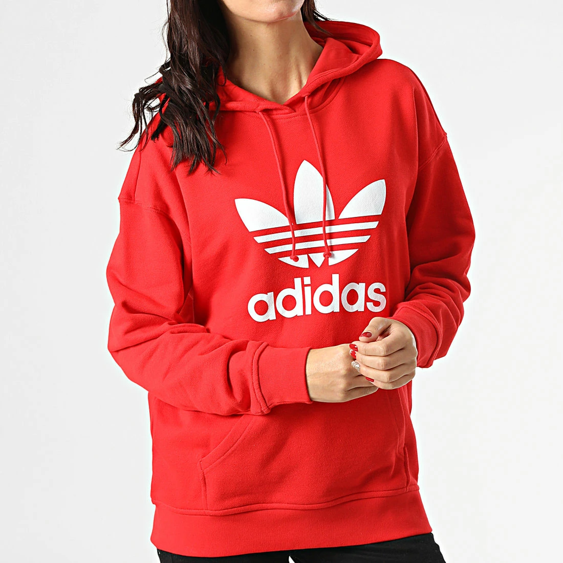 Remise 👍 Sweat Capuche Femme Trefoil HE6953 Rouge de Adidas Originals 👍 7 Remise 👍 Sweat Capuche Femme Trefoil HE6953 Rouge de Adidas Originals 👍 – Image 5