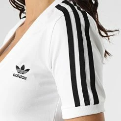 Remise ⌛ Tee 👕 Shirt Femme A Bandes Cropped HC2036 Blanc de Adidas Originals 🤩 -Pas Cher adidas Magasin adidas 295519 HC2036 20211222T161212 04