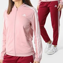 Sortie 😀 Ensemble De Survetement A Bandes Femme 3 Stripes HD4301 Bordeaux Rose de Adidas Performance 🛒