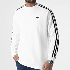 Bon marché ❤️ Sweat Crewneck A Bandes HE9483 Blanc de Adidas Originals ⌛ -Pas Cher adidas Magasin adidas 296329 HE9483 20211228T161323 03