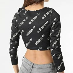 Meilleure vente 🌟 Top Manches Longues Femme Crop HM4894 Noir de Adidas Originals 🔥 -Pas Cher adidas Magasin adidas 298012 HM4894 20220128T155226 06