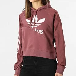 De gros 🤩 Sweat Capuche Femme Crop HC7035 Bordeaux de Adidas Originals ✔️ -Pas Cher adidas Magasin adidas 300192 HC7035 20220301T142025 03