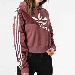 De gros 🤩 Sweat Capuche Femme Crop HC7035 Bordeaux de Adidas Originals ✔️ -Pas Cher adidas Magasin adidas 300192 HC7035 20220301T142027 05