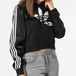 Meilleur prix ⭐ Sweat Capuche Femme Crop HC7050 Noir de Adidas Originals 😍 -Pas Cher adidas Magasin adidas 300193 HC7050 20220128T155102 05