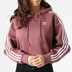 Meilleure vente 🥰 Sweat Capuche Femme Crop A Bandes HC7531 Bordeaux de Adidas Originals 😉 -Pas Cher adidas Magasin adidas 300934 HC7531 20220301T143431 03