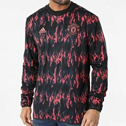 Vente flash 🎁 Sweat Crewneck Manchester United H63945 Bleu Marine Noir Corail de Adidas Performance 🥰