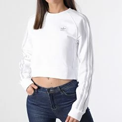 Vente flash 💯 Sweat Crewneck Femme Crop HF7531 Blanc de Adidas Originals ✨