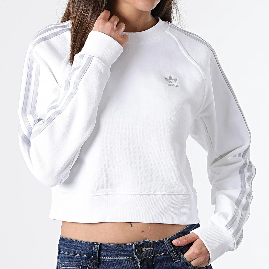 Vente flash 💯 Sweat Crewneck Femme Crop HF7531 Blanc de Adidas Originals ✨ 7 Vente flash 💯 Sweat Crewneck Femme Crop HF7531 Blanc de Adidas Originals ✨ – Image 5